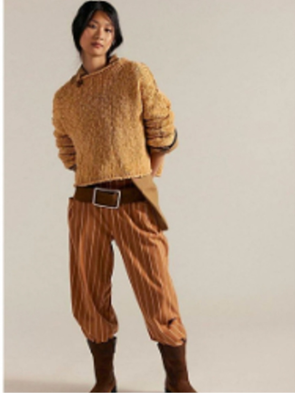 Free People Nice Choice Barrel Pull On Pants in Caramel combo  NWT